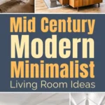 Mid century modern minimalist living room ideas with clean lines, leather sofa, large windows, and neutral wood accents.