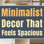 Collage showing minimalist interior decor in beige tones, featuring a kitchen, dining area, living room, and hallway. Natural light and simple furnishings highlight how minimalism influences the creation of a sense of space.